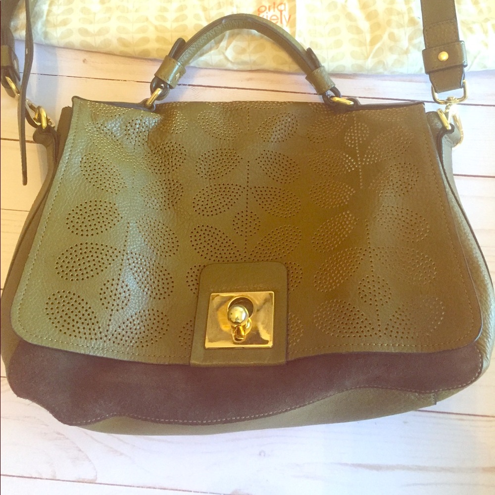 Orla Kiely textured leather bag Olive